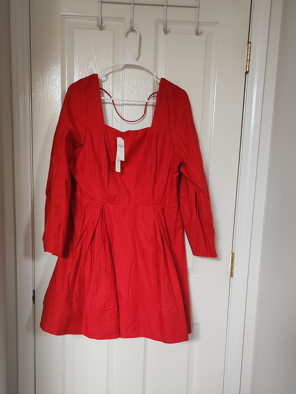Anthropologie 1X Red Long-Sleeve Fit & Flare Dress